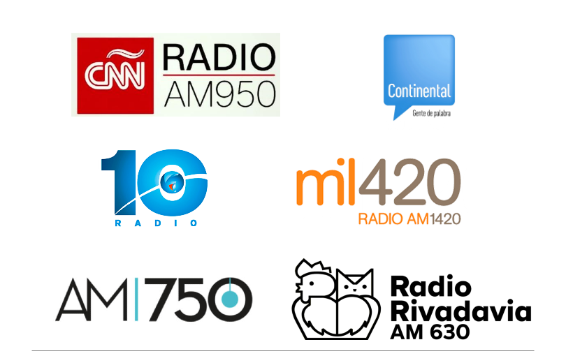 Radio 10, CNN en español, Radio Continental, Radio Rivadavia, AM 750, Mil420 Dime